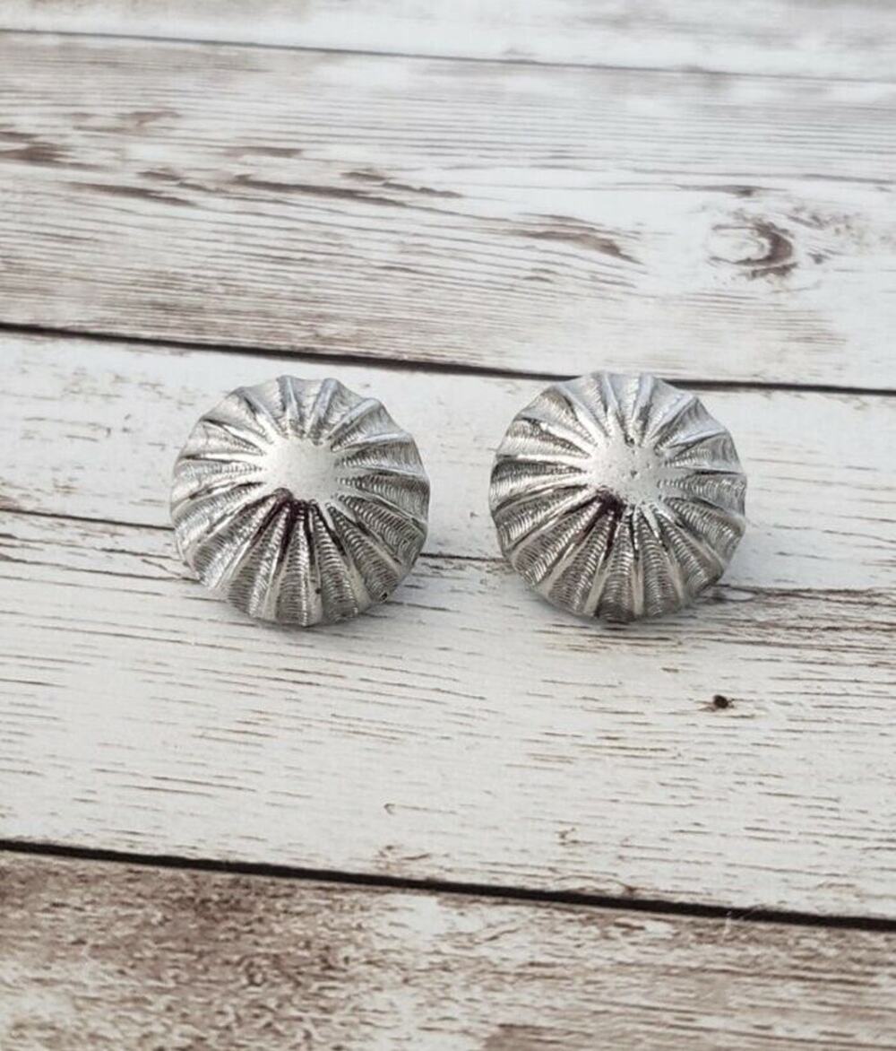 Vintage Clip On Earrings - Silver Tone Domed with Design Just Over 0.75"